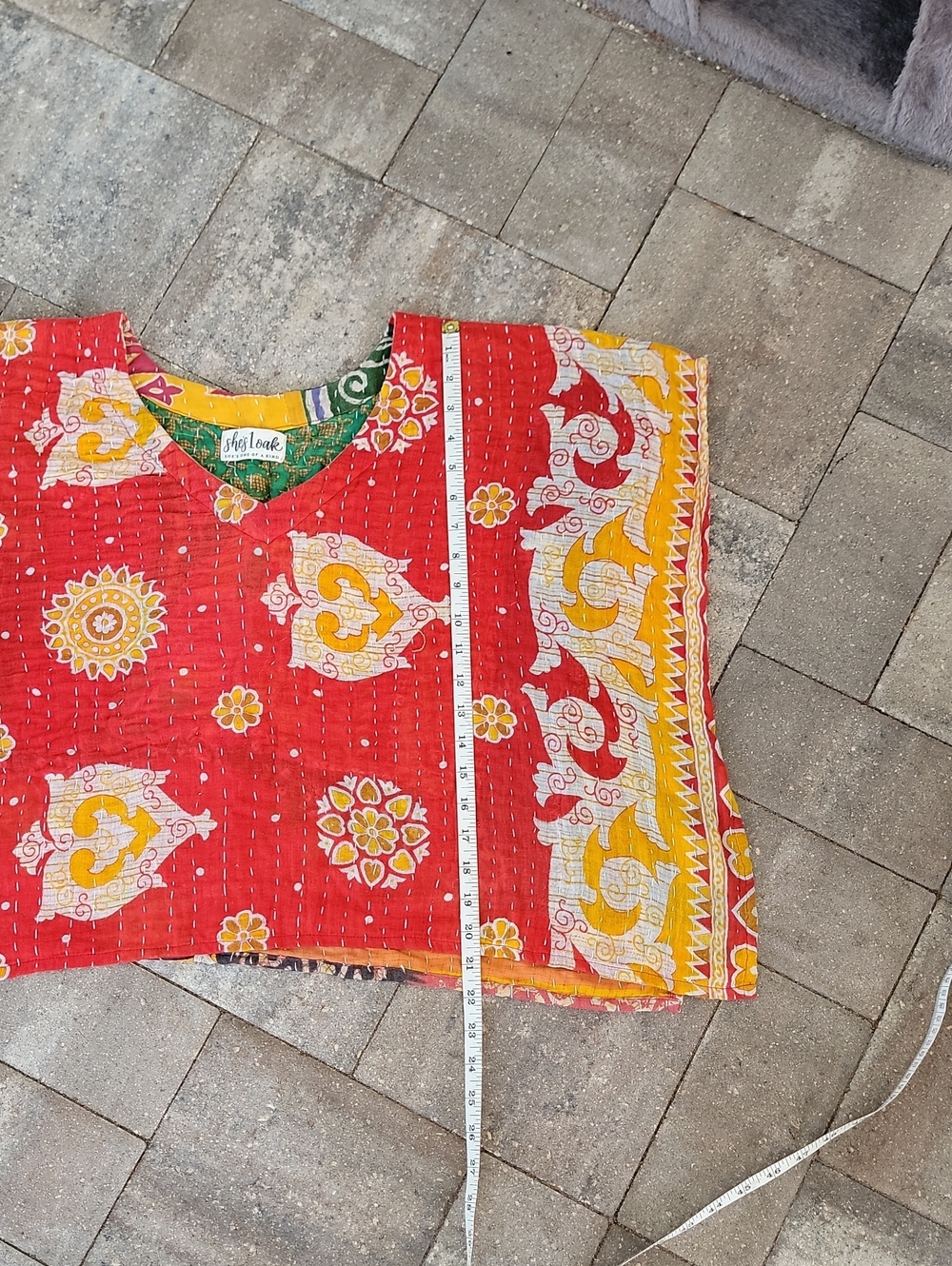Kantha Boxy Cropped With Side Slits OS Fits Most Cotton - Picture 5 of 7